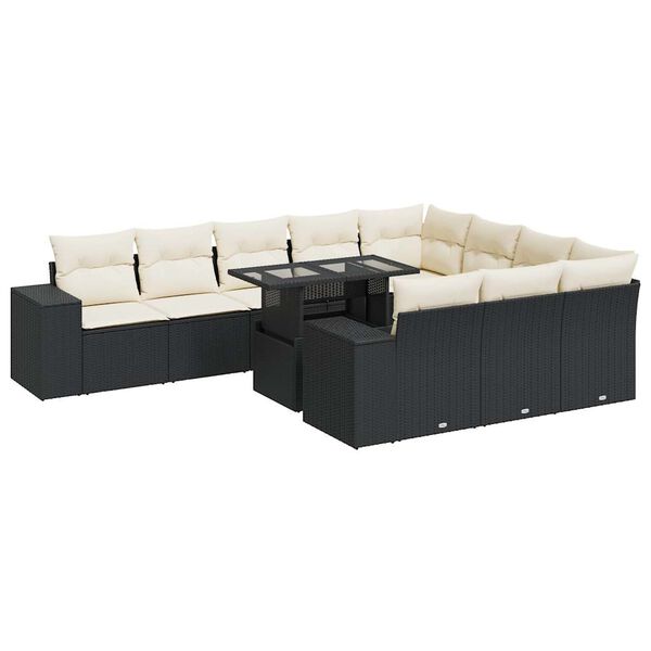 vidaXL Salon de jardin 11 pcs avec coussins noir r&eacute;sine tress&eacute;e
