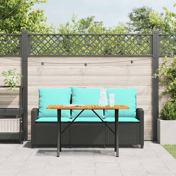 vidaXL Canap&eacute; de jardin 3 places coussins et table noir r&eacute;sine tress&eacute;e