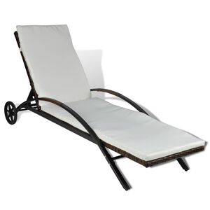 vidaXL Chaise longue avec coussin et roues R&eacute;sine tress&eacute;e Marron