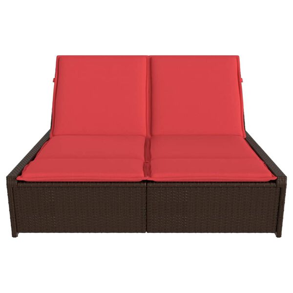vidaXL Chaise longue double avec coussins marron résine tressée