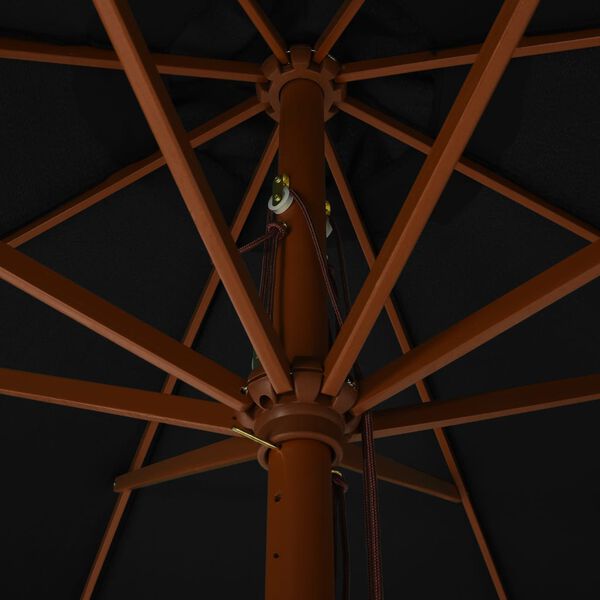 vidaXL Parasol d'ext&eacute;rieur avec m&acirc;t en bois 330 cm Noir