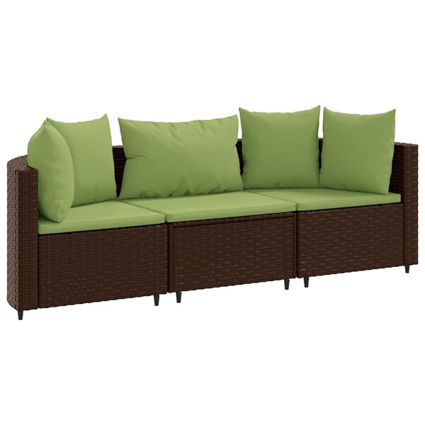 vidaXL Salon de jardin avec coussins 3 pcs marron r&eacute;sine tress&eacute;e