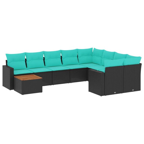 vidaXL Salon de jardin 10 pcs avec coussins noir r&eacute;sine tress&eacute;e