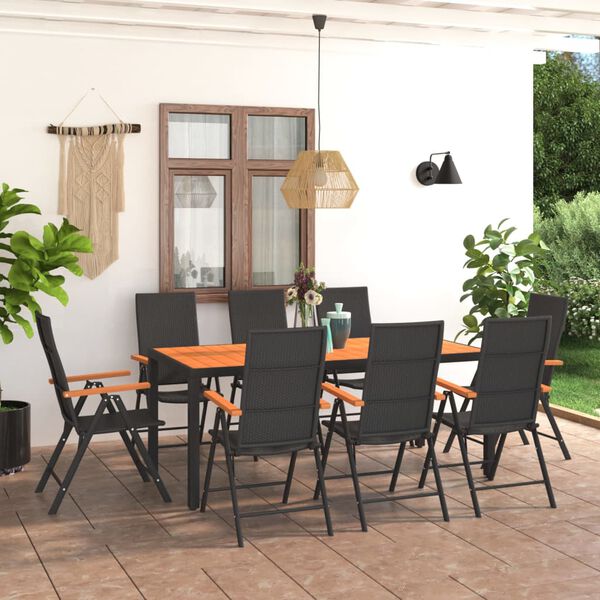 vidaXL Ensemble &agrave; manger de jardin 9 pcs noir et marron