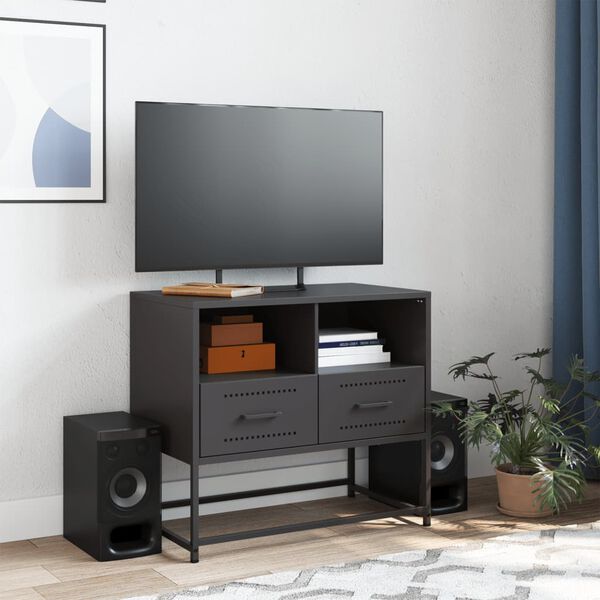 vidaXL Meuble TV noir 68x39x60,5 cm acier