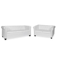 vidaXL Ensemble de canapé Chesterfield à 2/3 places blanc similicuir