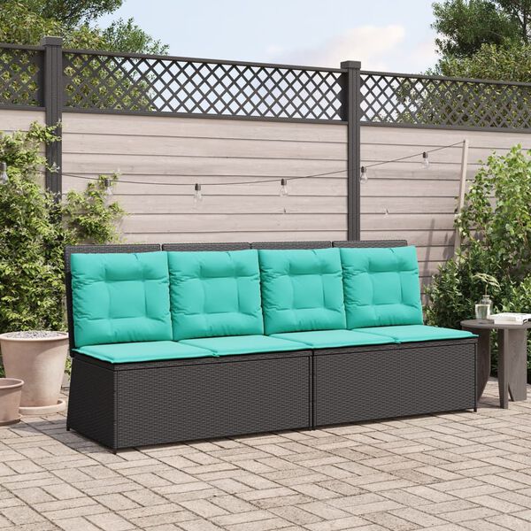 vidaXL Banc inclinable de jardin avec coussins noir r&eacute;sine tress&eacute;e