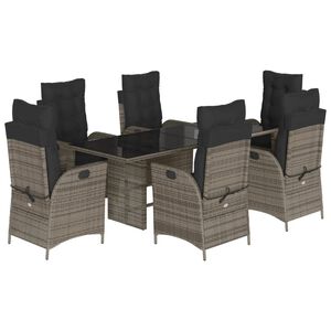vidaXL Ensemble &agrave; manger de jardin et coussins 7 pcs gris rotin