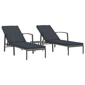 vidaXL Chaises longues lot de avec table R&eacute;sine tress&eacute;e Gris