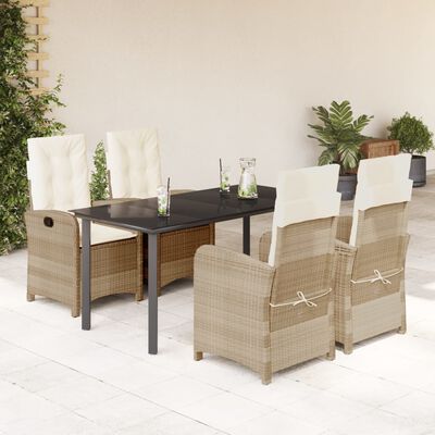 vidaXL Ensemble à manger de jardin avec coussins 5pcs Beige poly rotin