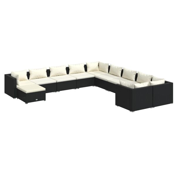 vidaXL Salon de jardin 11 pcs avec coussins R&eacute;sine tress&eacute;e Noir
