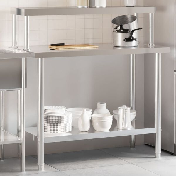 vidaXL Table de travail de cuisine avec étagère 110x55x120 cm inox
