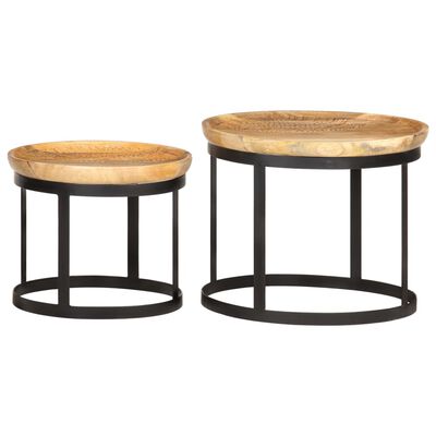 vidaXL Tables d'appoint rondes 2 pcs Bois de manguier solide et acier