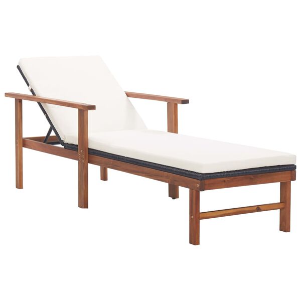 vidaXL Chaise longue et coussin R&eacute;sine tress&eacute;e et bois d'acacia Noir