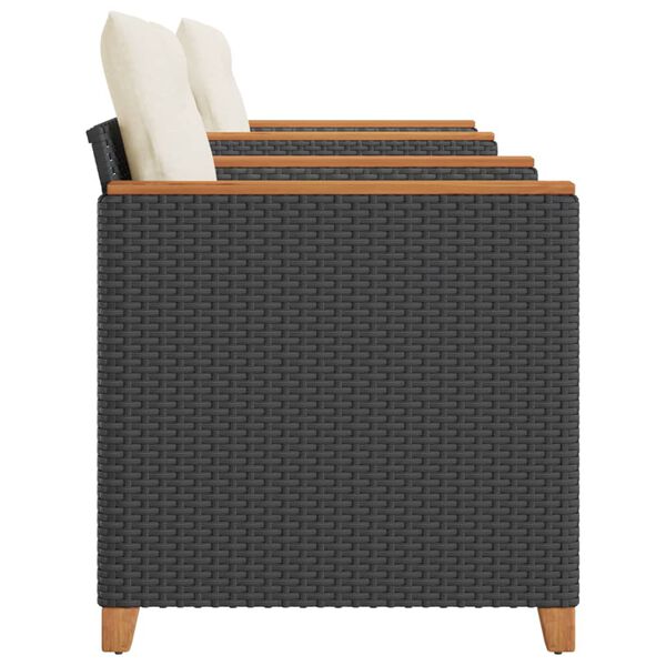 vidaXL Ensemble de bistro 3 pcs et coussins noir r&eacute;sine tress&eacute;e acacia