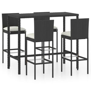 vidaXL Ensemble de bar de jardin 5 pcs et coussins R&eacute;sine tress&eacute;e Noir
