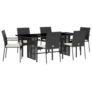 vidaXL Ensemble &agrave; manger de jardin coussins 7pcs Noir R&eacute;sine tress&eacute;e