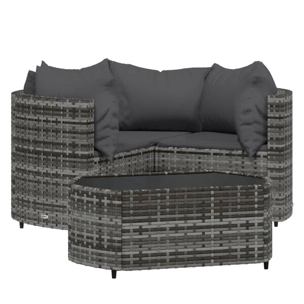vidaXL Salon de jardin 4 pcs avec coussins Gris R&eacute;sine tress&eacute;e