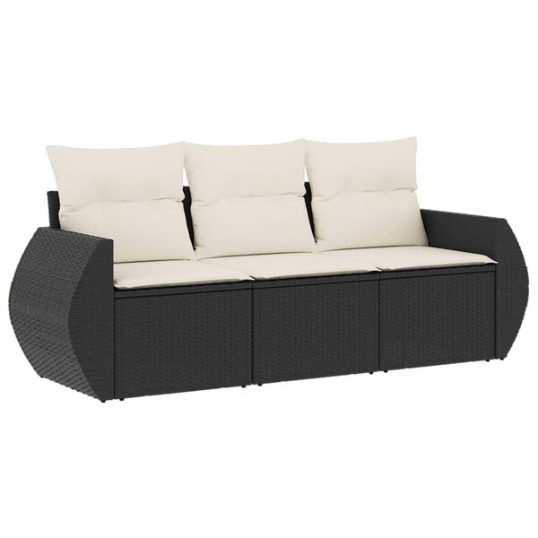 vidaXL Salon de jardin 3 pcs avec coussins noir r&eacute;sine tress&eacute;e