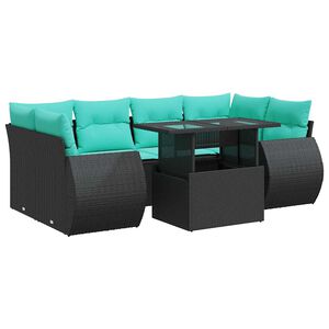 vidaXL Salon de jardin avec coussins 7 pcs noir r&eacute;sine tress&eacute;e acacia