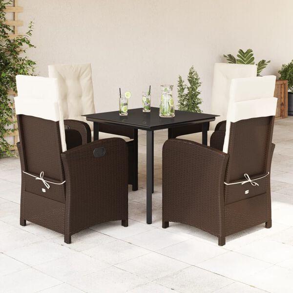 vidaXL Ensemble &agrave; manger de jardin 5 pcs et coussins marron poly rotin