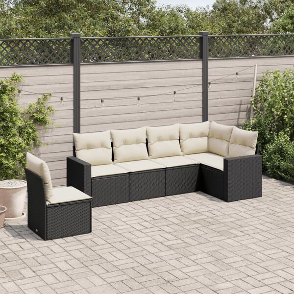 vidaXL Salon de jardin 6 pcs avec coussins noir r&eacute;sine tress&eacute;e