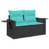 vidaXL Canap&eacute; de jardin avec coussins 2 places noir r&eacute;sine tress&eacute;e