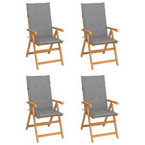 vidaXL Chaises de jardin lot de 4 avec coussins gris Bois teck solide