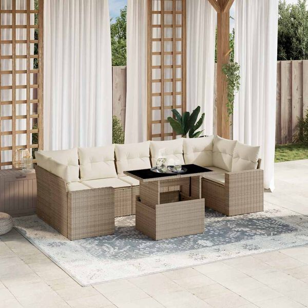 vidaXL Salon de jardin avec coussins 8 pcs beige r&eacute;sine tress&eacute;e