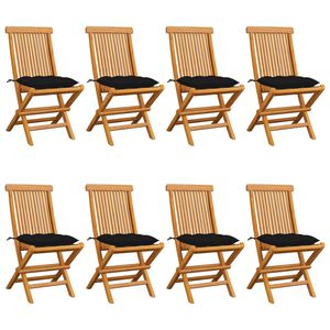 vidaXL Chaises de jardin et coussins noir lot de 8 Bois de teck massif