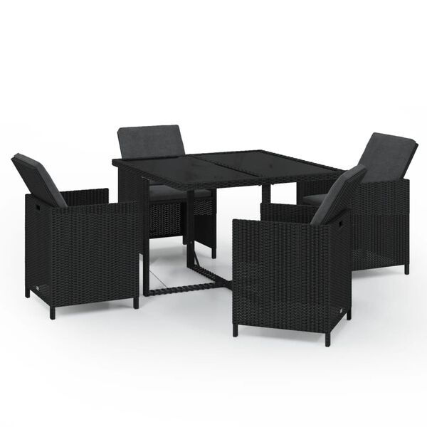 vidaXL Ensemble &agrave; d&icirc;ner de jardin avec coussins 5 pcs poly rotin noir