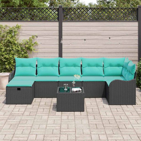 vidaXL Ensemble de canap&eacute; de jardin avec coussin 8 pcs Noir Poly rotin