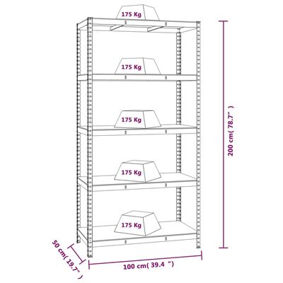 vidaXL Étagère de rangement 5 niveaux Argenté Acier et bois ingénierie