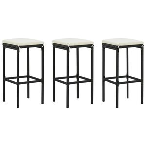 vidaXL Tabourets de bar avec coussins lot de 3 noir r&eacute;sine tress&eacute;e