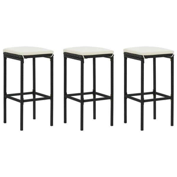 vidaXL Tabourets de bar avec coussins lot de 3 noir r&eacute;sine tress&eacute;e