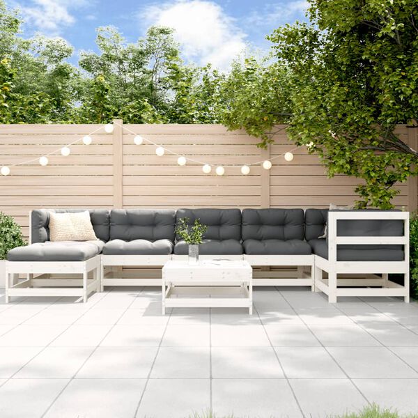 vidaXL Salon de jardin 8 pcs Blanc Bois de pin massif
