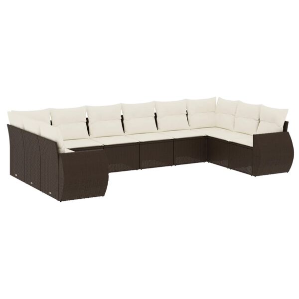 vidaXL Salon de jardin 10 pcs avec coussins marron r&eacute;sine tress&eacute;e