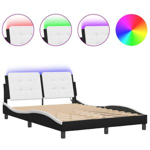 vidaXL Cadre de lit avec LED sans matelas Zadar noir blanc 137x190 cm