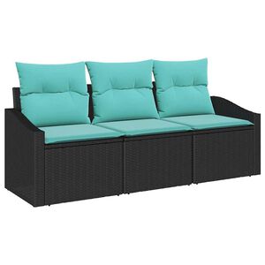 vidaXL Ensemble de canap&eacute; de jardin 3 pcs Noir et turquoise polyrotin