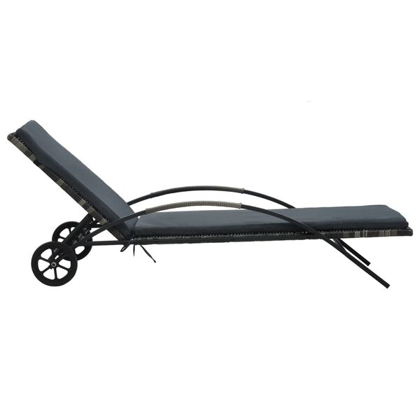 vidaXL Chaise longue avec coussin et roues R&eacute;sine tress&eacute;e Anthracite