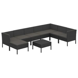 vidaXL Salon de jardin 9 pcs avec coussins R&eacute;sine tress&eacute;e Noir