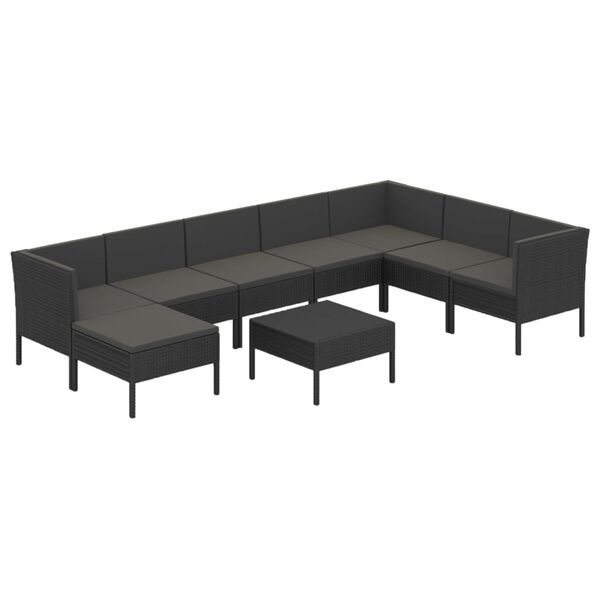 vidaXL Salon de jardin 9 pcs avec coussins R&eacute;sine tress&eacute;e Noir