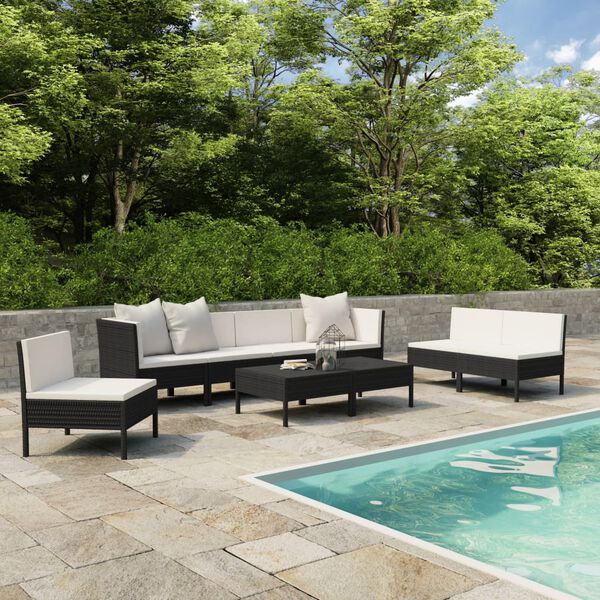 vidaXL Salon de jardin 9 pcs avec coussins R&eacute;sine tress&eacute;e Noir