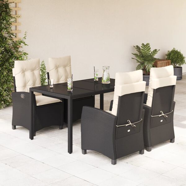 vidaXL Ensemble &agrave; manger de jardin coussins 5pcs Noir R&eacute;sine tress&eacute;e