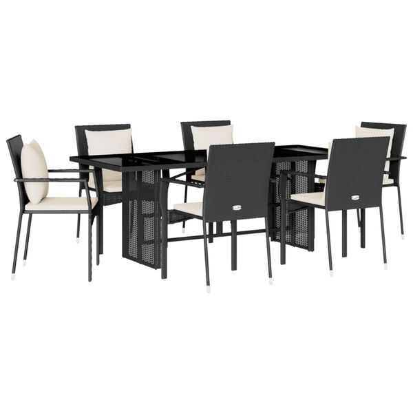 vidaXL Ensemble &agrave; manger de jardin coussins 7pcs Noir R&eacute;sine tress&eacute;e