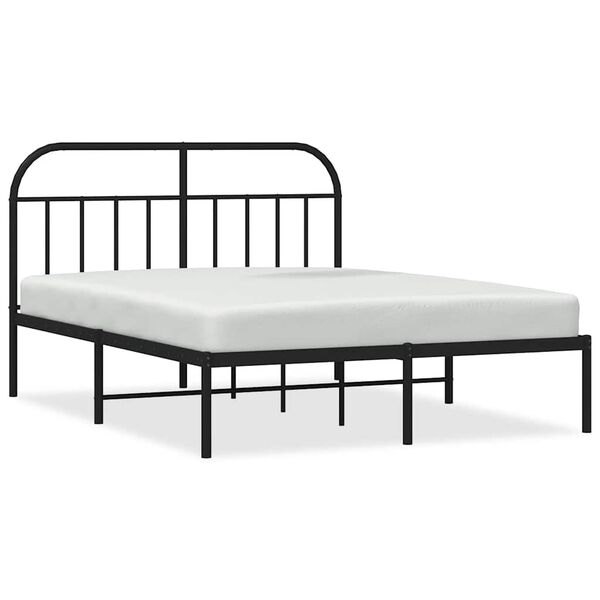 vidaXL Cadre de lit m&eacute;tal sans matelas avec t&ecirc;te de lit noir 135x190cm