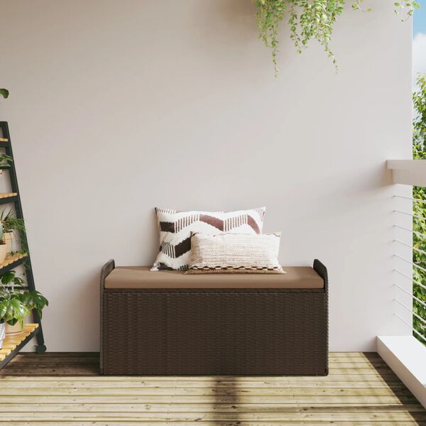 vidaXL Banc de rangement et coussin marron 115x51x52 cm r&eacute;sine tress&eacute;e