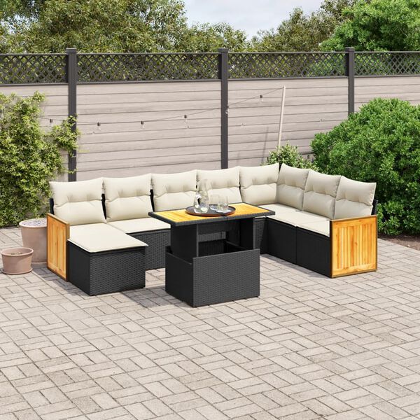 vidaXL Salon de jardin 9 pcs avec coussins noir r&eacute;sine tress&eacute;e