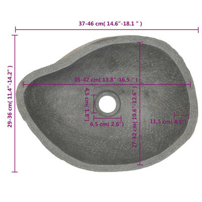 vidaXL Lavabo en pierre de rivière Ovale (37-46)x(29-36) cm