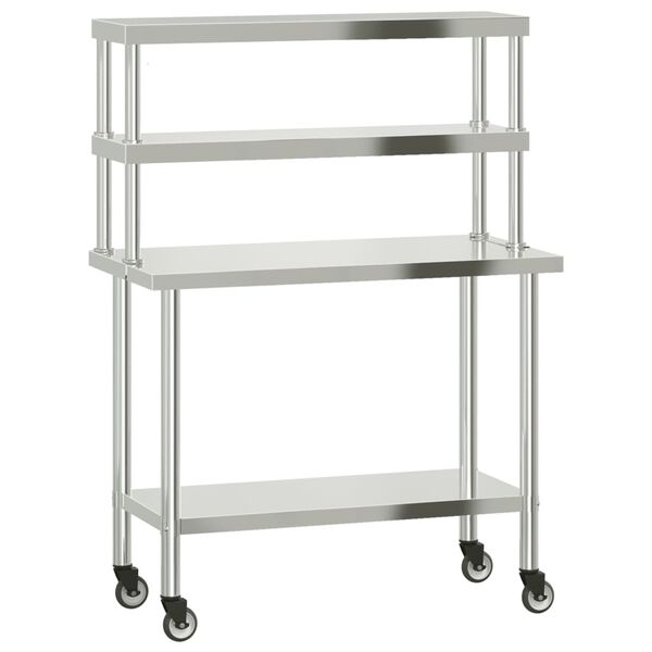 vidaXL Table de travail de cuisine avec &eacute;tag&egrave;re 110x55x150 cm inox